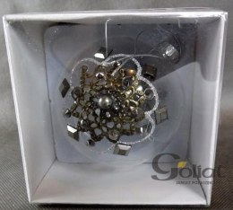 Bombka szklana przezroczysta z dekoracjami szklanymi i metalowymi w kolorze starego srebra, średnica 9cm