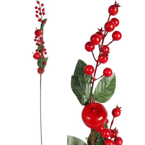 GAŁĄZKA JARZĘBINY Z OŚNIEŻONYMI LIŚĆMI 67 CM czerwona