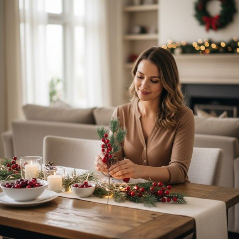 GAŁĄZKA OZDOBNA ŚWIĘTA STROIK BOŻE NARODZENIE GAŁĄZKI SZTUCZNE JARZĘBINA 35 CM