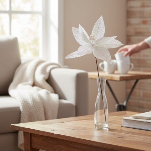 GWIAZDA BETLEJEMSKA POINSECIA OZDOBA KWIAT NA CHOINKĘ DEKORACJA DO STROIKA NA ŚWIĘTA BIAŁA OPALIZUJĄCA