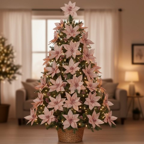 GWIAZDA BETLEJEMSKA POINSECIA OZDOBA KWIAT NA CHOINKĘ DEKORACJA DO STROIKA NA ŚWIĘTA RÓŻOWA