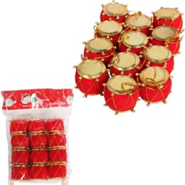 Komplet 12 ozdób bożonarodzeniowych BĘBENKI FLOKOWANE czerwone