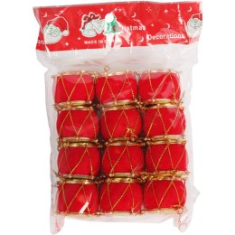 Komplet 12 ozdób bożonarodzeniowych BĘBENKI FLOKOWANE czerwone