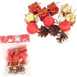 Komplet 12 ozdób bożonarodzeniowych mix z szyszkami czerwono złote