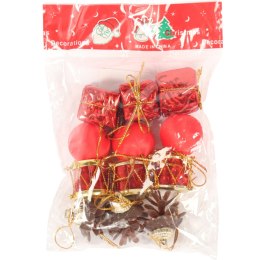 Komplet 12 ozdób bożonarodzeniowych mix z szyszkami czerwono złote