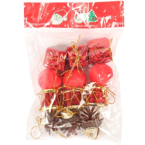 Komplet 12 ozdób bożonarodzeniowych mix z szyszkami czerwono złote