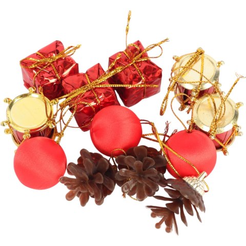 Komplet 12 ozdób bożonarodzeniowych mix z szyszkami czerwono złote