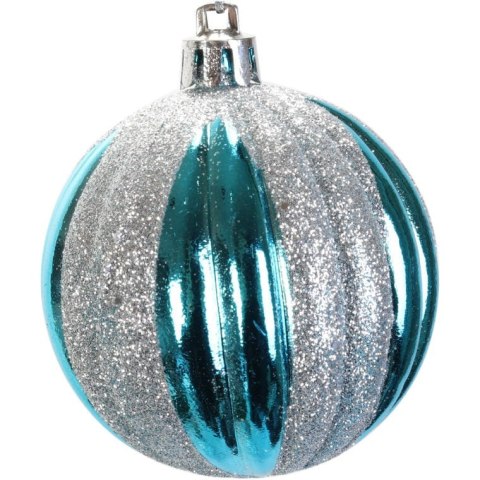 Komplet 16 Bombek Plastikowych 6 cm w Odcieniach Błękitu i Bieli z Brokatem w Eleganckim Opakowaniu