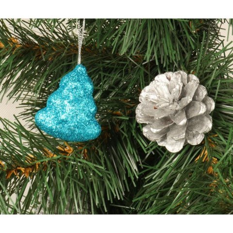 Komplet 16 Zawieszek Świątecznych - Dzwonki, Szyszki, Choinki, Bombki w Kolorze Turkusowo-Srebrnym