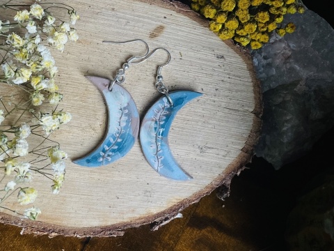 Ceramiczne ręcznie robione kolczyki księżyc