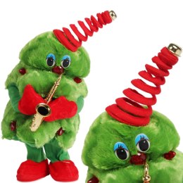 ŚWIĄTECZNA ŚPIEWAJĄCA TAŃCZĄCA CHOINKA ŚWIECI ŚPIEWA POWTARZA INTERAKTYWNA 40 cm Z TRĄBKĄ