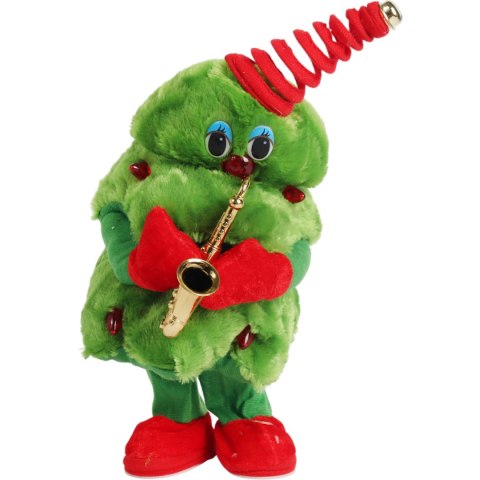 ŚWIĄTECZNA ŚPIEWAJĄCA TAŃCZĄCA CHOINKA ŚWIECI ŚPIEWA POWTARZA INTERAKTYWNA 40 cm Z TRĄBKĄ