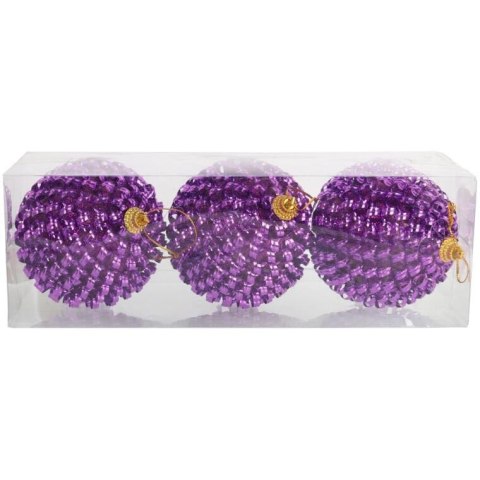 ZESTAW 3 BOMBEK DEKOROWANYCH 8 CM FIOLETOWE