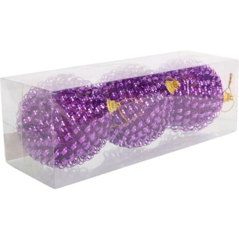 ZESTAW 3 BOMBEK DEKOROWANYCH 8 CM FIOLETOWE