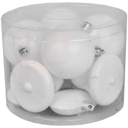 Zestaw 12 białych bombek świątecznych z plastiku - mix kształtów: kula, dzwonek, serce