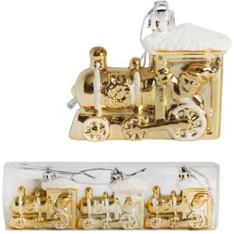 Zestaw 3 Bombek Bożonarodzeniowych w Kształcie LOKOMOTYWY 7 cm - Wytrzymałe i Dekoracyjne Ozdoby Świąteczne ZŁOTE