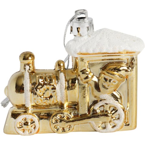 Zestaw 3 Bombek Bożonarodzeniowych w Kształcie LOKOMOTYWY 7 cm - Wytrzymałe i Dekoracyjne Ozdoby Świąteczne ZŁOTE