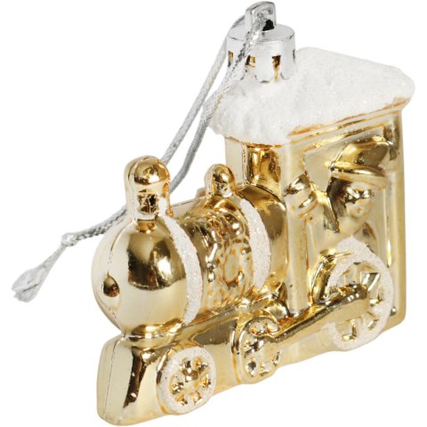 Zestaw 3 Bombek Bożonarodzeniowych w Kształcie LOKOMOTYWY 7 cm - Wytrzymałe i Dekoracyjne Ozdoby Świąteczne ZŁOTE