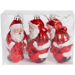 Zestaw 3 Bombek Bożonarodzeniowych w Kształcie MIKOŁAJA 10 cm - Wytrzymałe i Dekoracyjne Ozdoby Świąteczne Czerwone