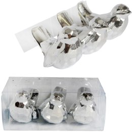 Zestaw 3 Bombek Bożonarodzeniowych w Kształcie PTAKÓW 6 cm - Wytrzymałe i Dekoracyjne Ozdoby Świąteczne Srebrne