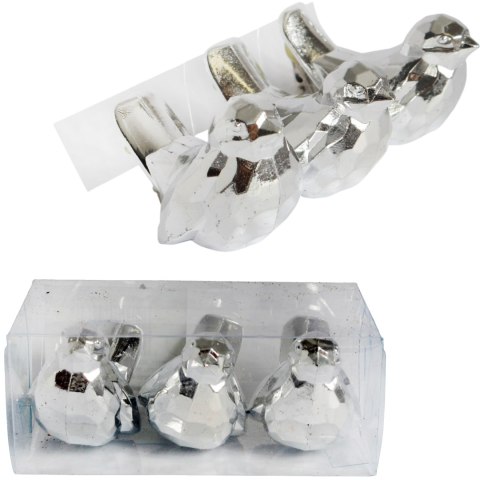 Zestaw 3 Bombek Bożonarodzeniowych w Kształcie PTAKÓW 6 cm - Wytrzymałe i Dekoracyjne Ozdoby Świąteczne Srebrne