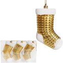 Zestaw 3 Bombek Bożonarodzeniowych w Kształcie Skarpet 10 cm - Wytrzymałe i Dekoracyjne Ozdoby Świąteczne Złote