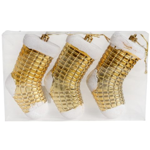 Zestaw 3 Bombek Bożonarodzeniowych w Kształcie Skarpet 10 cm - Wytrzymałe i Dekoracyjne Ozdoby Świąteczne Złote