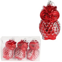 Zestaw 3 Bombek Bożonarodzeniowych w Kształcie Sowy 10 cm - Wytrzymałe i Dekoracyjne Ozdoby Świąteczne Czerwone