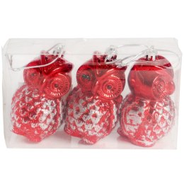 Zestaw 3 Bombek Bożonarodzeniowych w Kształcie Sowy 10 cm - Wytrzymałe i Dekoracyjne Ozdoby Świąteczne Czerwone