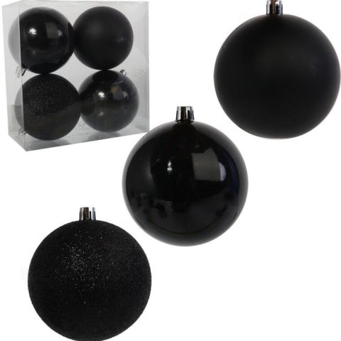 Zestaw 4 Czarnych Bombek Plastikowych 8cm w Przezroczystym Pudełku