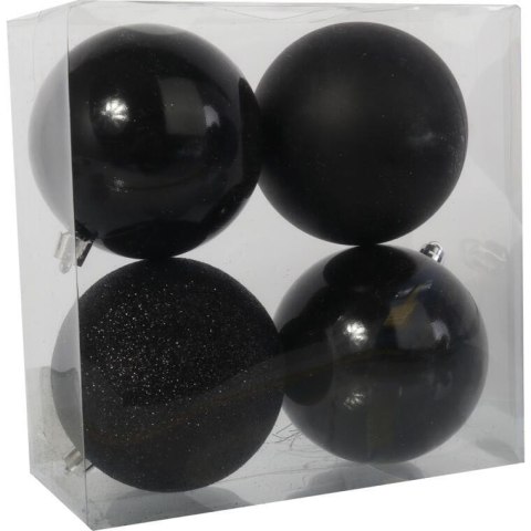 Zestaw 4 Czarnych Bombek Plastikowych 8cm w Przezroczystym Pudełku