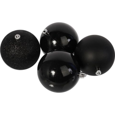 Zestaw 4 Czarnych Bombek Plastikowych 8cm w Przezroczystym Pudełku