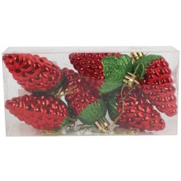 Zestaw 6 Czerwonych Bombek w Kształcie Poziomek, 7 cm, Plastikowych