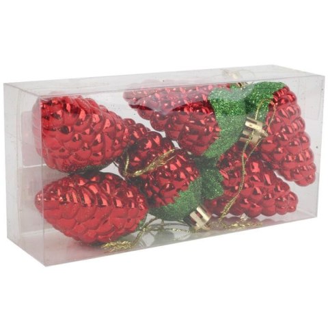 Zestaw 6 Czerwonych Bombek w Kształcie Poziomek, 7 cm, Plastikowych