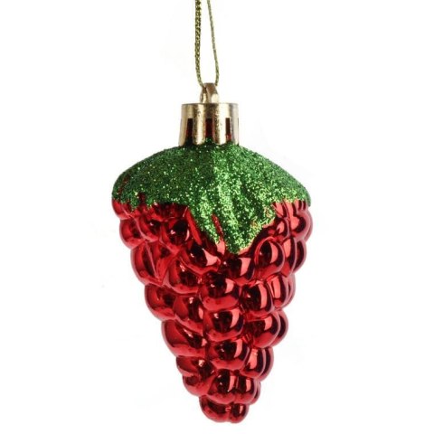 Zestaw 6 Czerwonych Bombek w Kształcie Poziomek, 7 cm, Plastikowych