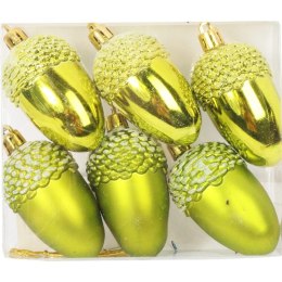 Zestaw 6 Plastikowych Bombek Bożonarodzeniowych - Zielone Żołędzie