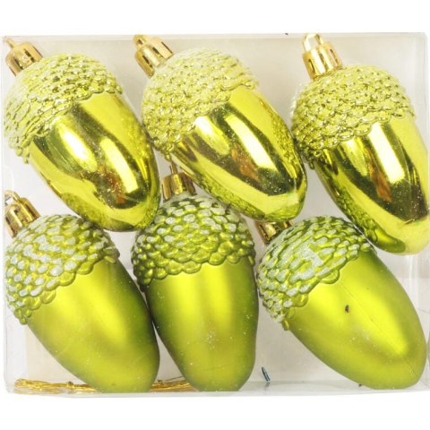 Zestaw 6 Plastikowych Bombek Bożonarodzeniowych - Zielone Żołędzie