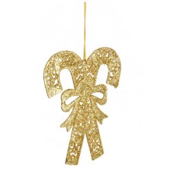 Złota zawieszka brokatowa w kształcie laski na choinkę