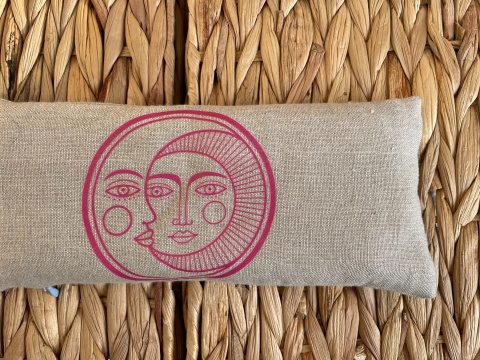 Poduszka na oczy z lnu z lawendą i pestkami wiśni słońce i księżyc beżowa